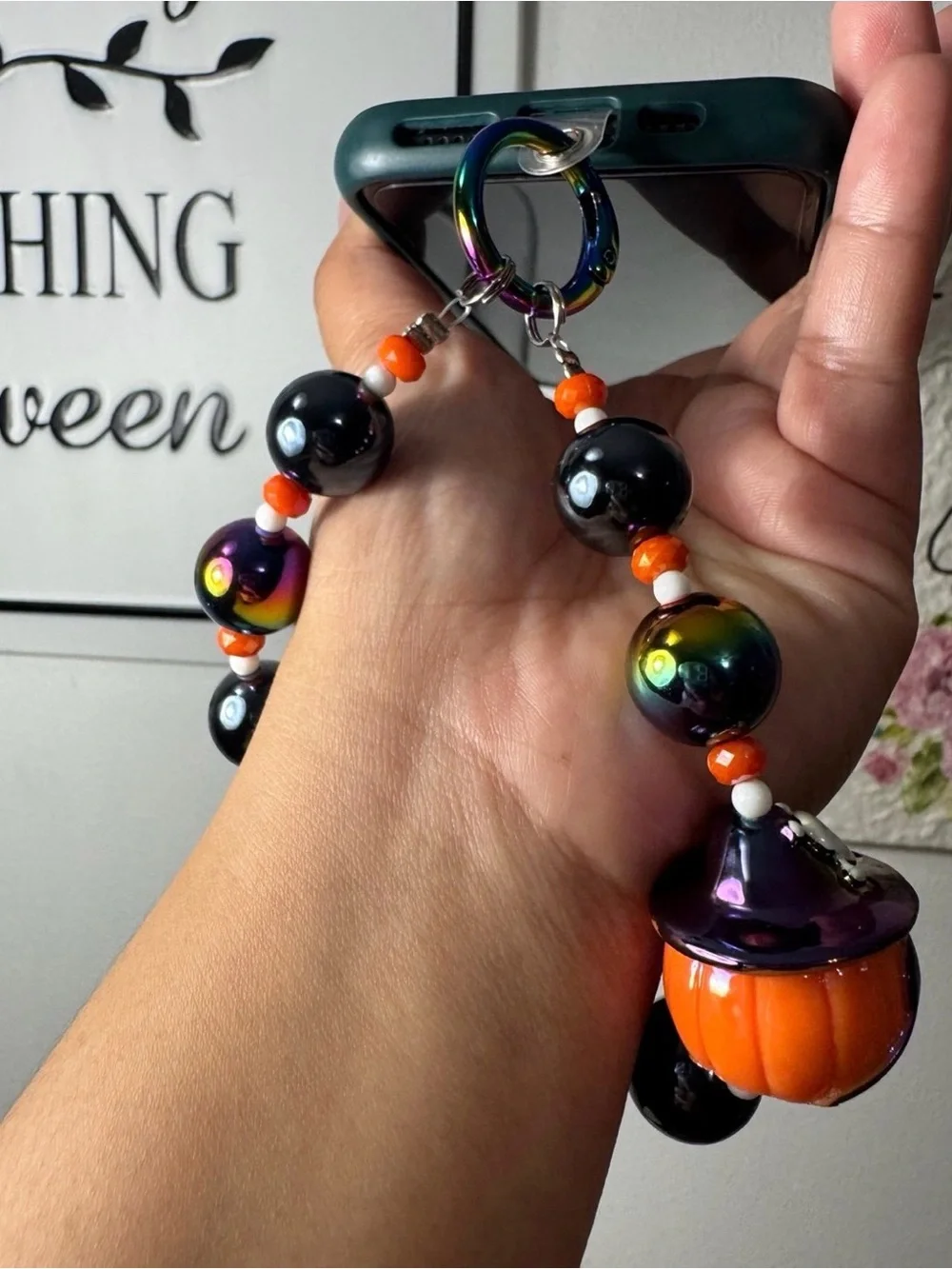 Halloween Pumpkin Pirate Charm Rainbow Chrome Phone/Key/Bag Chain #P546